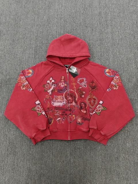 High Quality We Are Righteous Risen King Cropped Zip Hoodie - Red