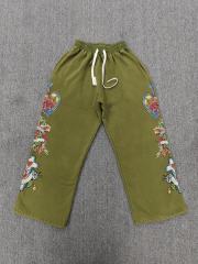 High Quality We Are Righteous Floral Angel Graphic Sweatpants- Moss Green