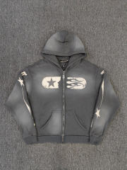 [NFC SCAN] High Quality Hellstar Star Flame Graphic Zip Up Hoodie