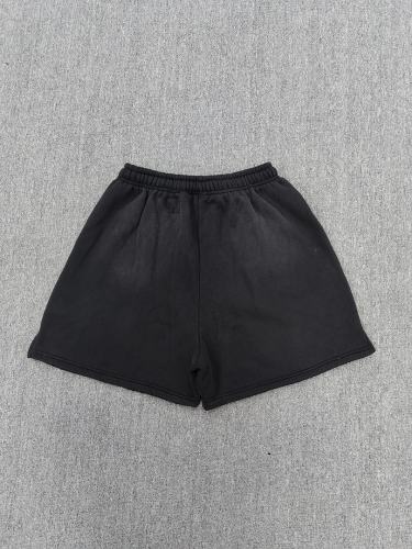[NFC SCAN] High Quality Hellstar White Flame Graphic Sweat Shorts Vintage Wash Black