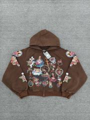 High Quality We Are Righteous Floral Angel Graphic Hoodie - Brown