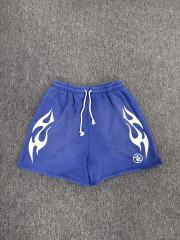 [NFC SCAN] High Quality Hellstar White Flame Graphic Sweat Shorts Vintage Wash Blue