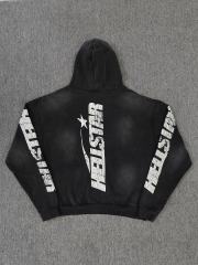 [NFC SCAN] High Quality Hellstar Flame Face Star Graphic Hoodie Vintage Wash Black