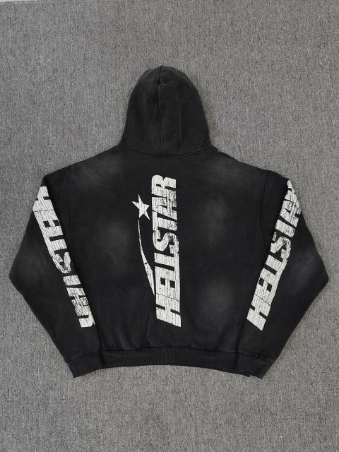 [NFC SCAN] High Quality Hellstar Flame Face Star Graphic Hoodie Vintage Wash Black