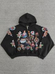 High Quality We Are Righteous Floral Angel Graphic Hoodie - Black