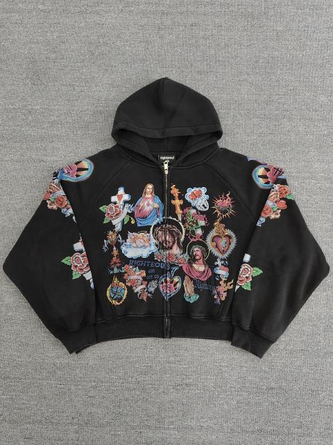 High Quality We Are Righteous Floral Angel Graphic Hoodie - Black