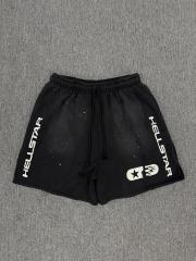[NFC SCAN] High Quality Hellstar Vertical Logo Star Flame Sweat Shorts Vintage Wash Black