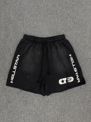 [NFC SCAN] High Quality Hellstar Vertical Logo Star Flame Sweat Shorts Vintage Wash Black