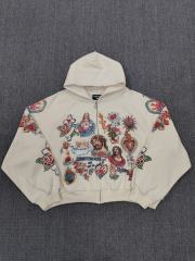 High Quality We Are Righteous Floral Angel Graphic Hoodie - Cream