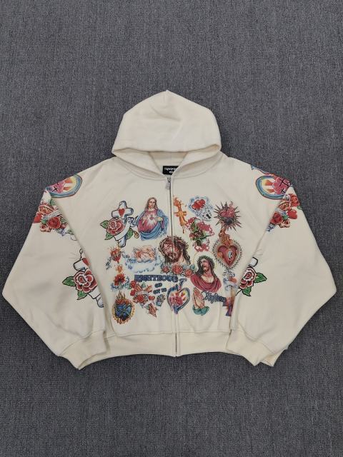 High Quality We Are Righteous Floral Angel Graphic Hoodie - Cream