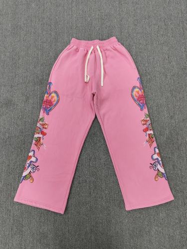 High Quality We Are Righteous Floral Angel Graphic Sweatpants- Pink