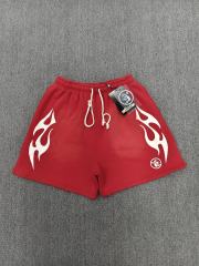 [NFC SCAN] High Quality Hellstar White Flame Graphic Sweat Shorts Vintage Wash Red