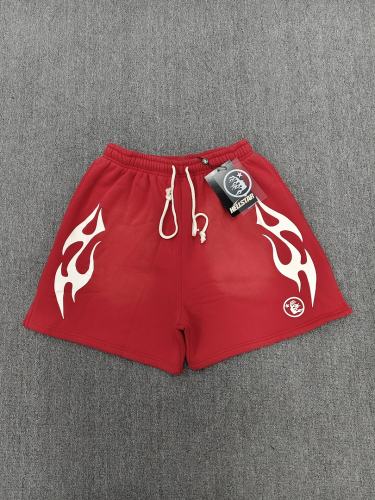 [NFC SCAN] High Quality Hellstar White Flame Graphic Sweat Shorts Vintage Wash Red