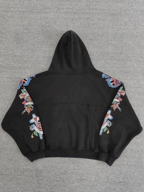 High Quality We Are Righteous Floral Angel Graphic Hoodie - Black