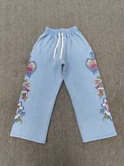 High Quality We Are Righteous Floral Angel Graphic Sweatpants- Sky Blue