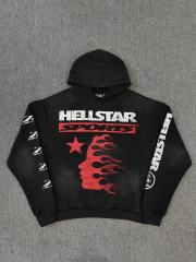 [NFC SCAN] High Quality Hellstar Sports Flame Graphic Hoodie Vintage Wash Black