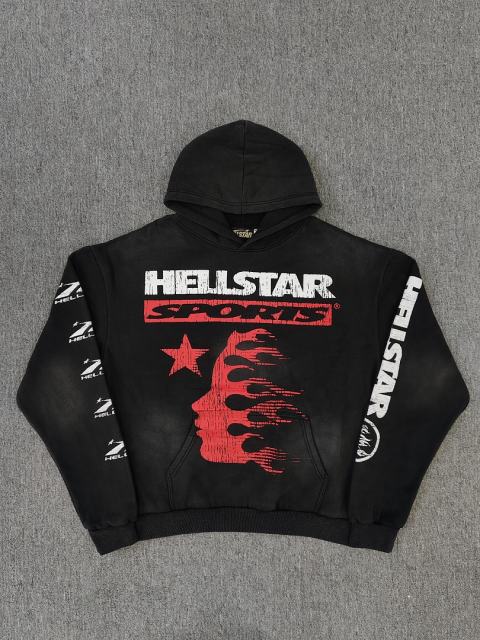 [NFC SCAN] High Quality Hellstar Sports Flame Graphic Hoodie Vintage Wash Black