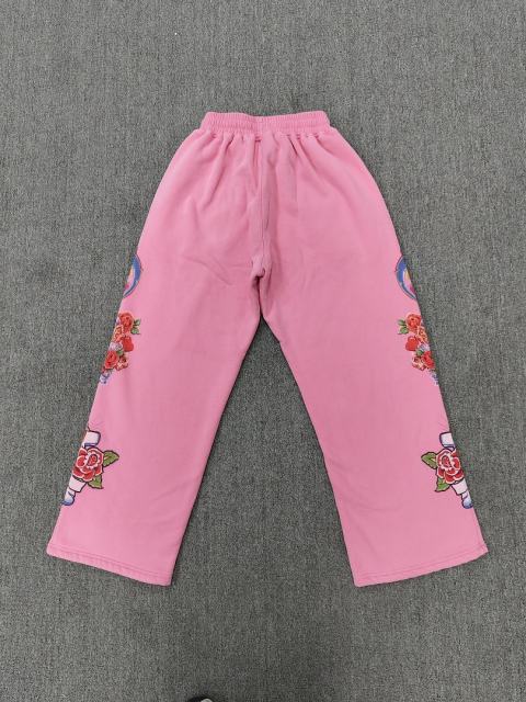 High Quality We Are Righteous Floral Angel Graphic Sweatpants- Pink