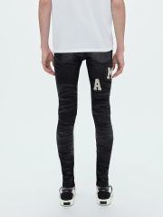 #8815 Amir* Men Black White Letter Print Ripped Skinny Stretch Distressed Denim Jeans