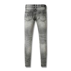 #601 Amir* Men Grey Patch Ripped Skinny Stretch Distressed Denim Jeans