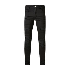 #569 Amir* Men Black Ripped Skinny Stretch Distressed Denim Jeans