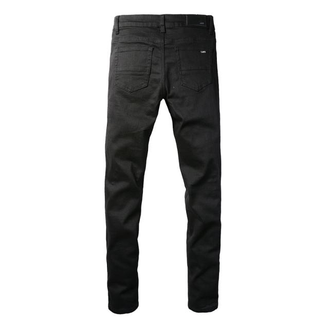 #697 Amir* Men Solid Black Whisker Stretch Skinny Denim Jeans