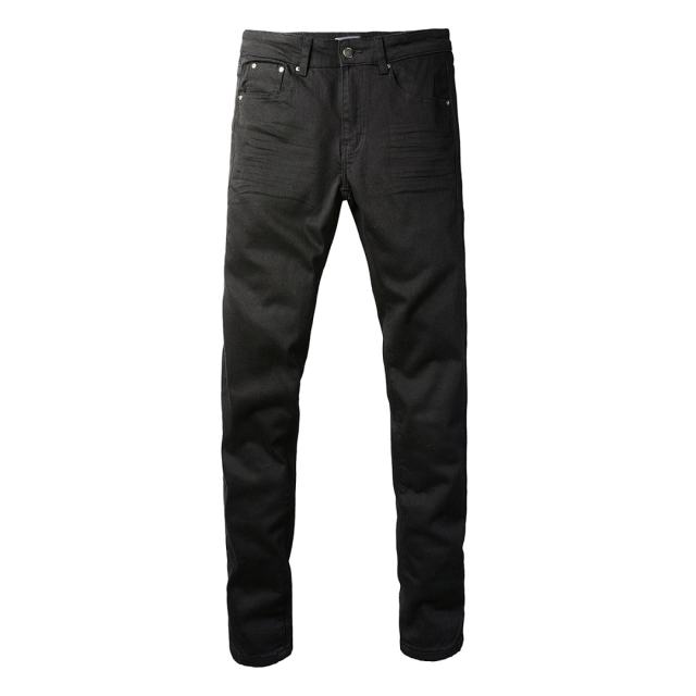 #697 Amir* Men Solid Black Whisker Stretch Skinny Denim Jeans
