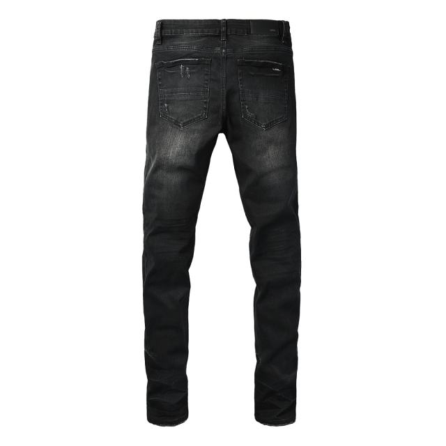 #8942 Amir* Men Black Whisker Wash Camo Mesh Patch Ripped Skinny Stretch Distressed Denim Jeans