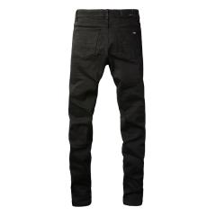 #666 Amir* Men Black Patch Ripped Skinny Stretch Distressed Denim Jeans