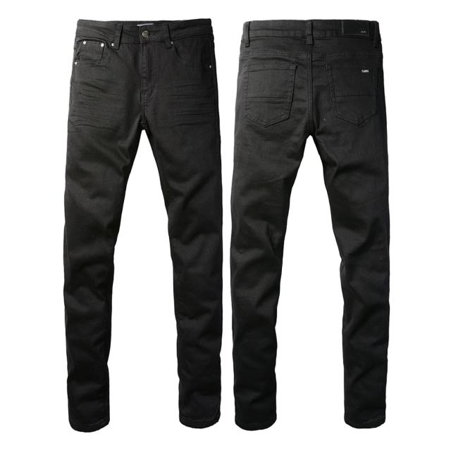 #697 Amir* Men Solid Black Whisker Stretch Skinny Denim Jeans