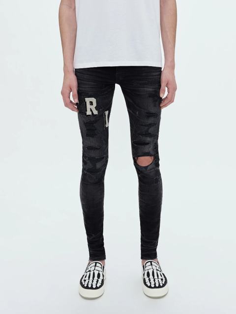 #8815 Amir* Men Black White Letter Print Ripped Skinny Stretch Distressed Denim Jeans