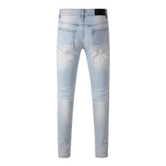 #808 Amir* Men Light Wash Mesh Patch Ripped Skinny Stretch Distressed Denim Jeans