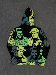 High Quality ASAALI Black Teal Neon Portrait Zip Hoodie