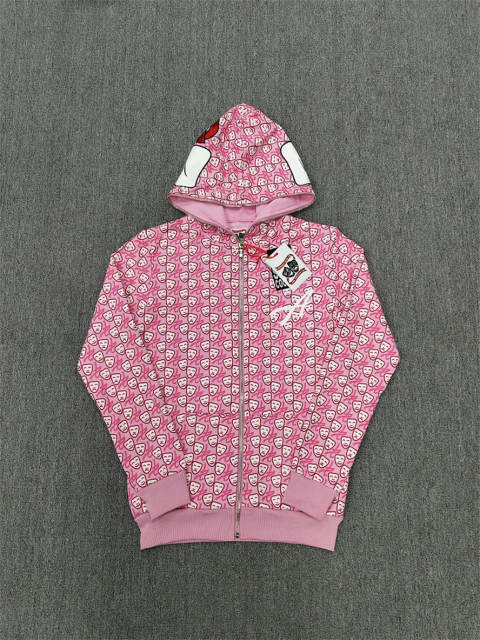 High Quality ASAALI Pink Mask Monogram Zip Hoodie
