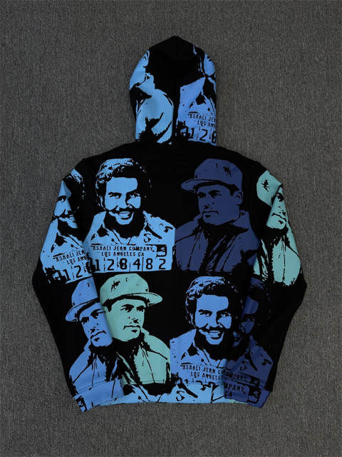 High Quality Black Blue ASAALI Portrait Zip Hoodie