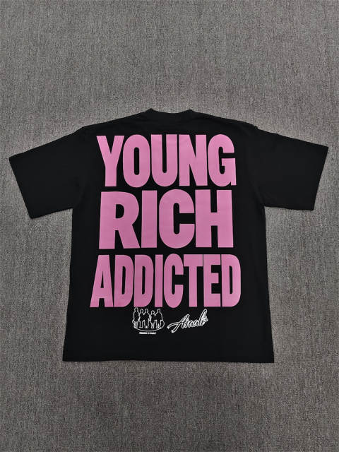 High Quality ASAALI ASAALI Black Pink Young Rich Addicted T-Shirt