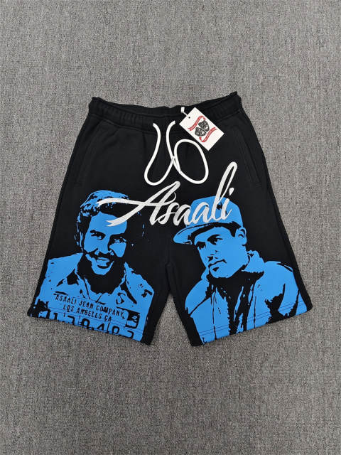 ASAALI Black Blue Portrait Sweat Shorts