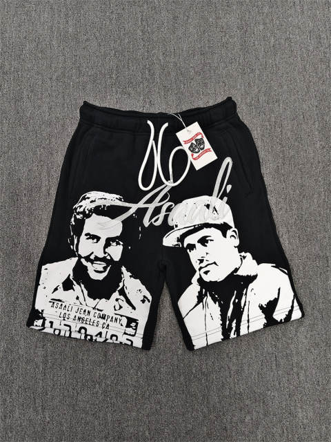 High Quality ASAALI Black White Portrait Sweat Shorts