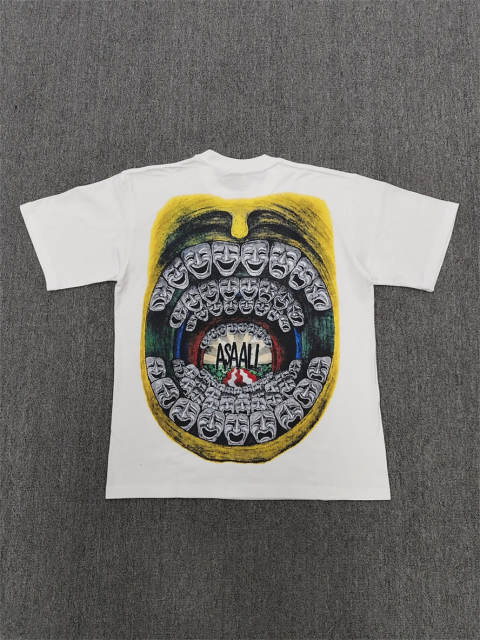 High Quality ASAALI White Yellow Crest Graphic T-Shirt