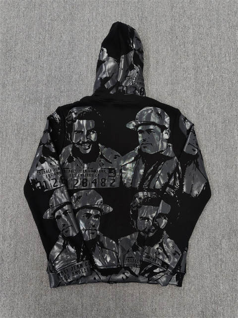 High Quality ASAALI Black Grey Cough Syrup Portrait Zip Hoodie
