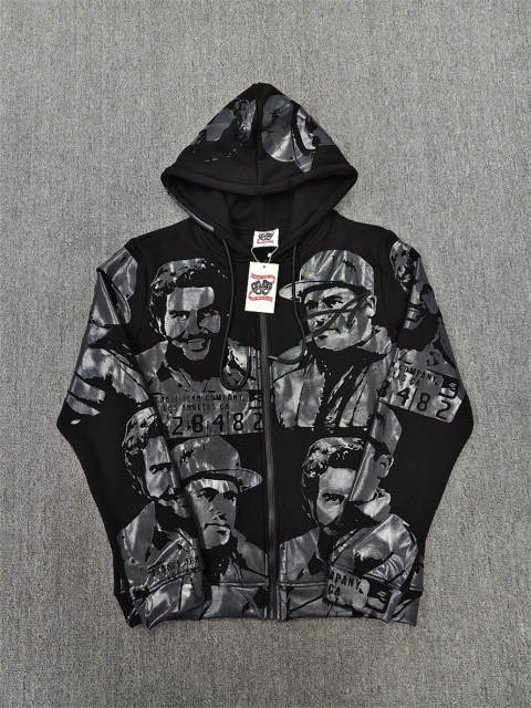 High Quality ASAALI Black Grey Cough Syrup Portrait Zip Hoodie