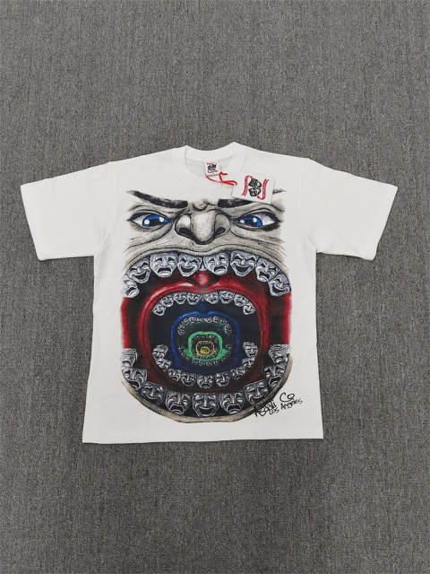 High Quality ASAALI White Yellow Crest Graphic T-Shirt