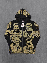 High Quality ASAALI Black Gold Portrait Zip Hoodie