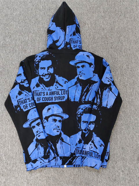 High Quality Black Blue ASAALI Portrait Zip Hoodie
