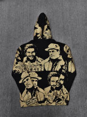 High Quality ASAALI Black Gold Portrait Zip Hoodie