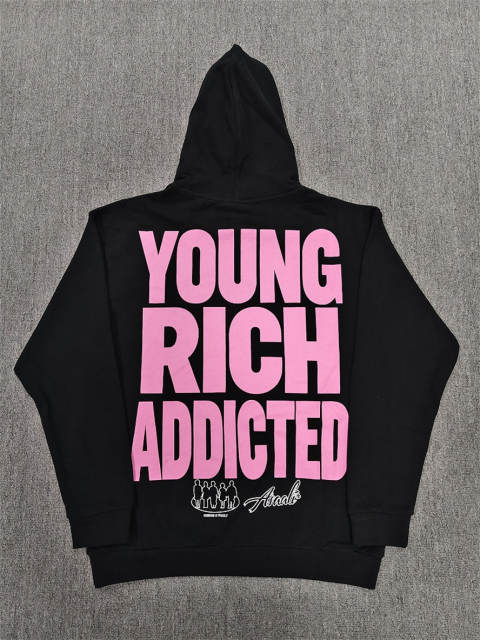 High Quality ASAALI Black Pink Portrait Zip Hoodie