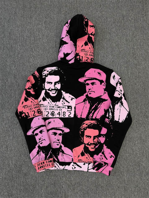 High Quality ASAALI Black Pink Portrait Zip Hoodie