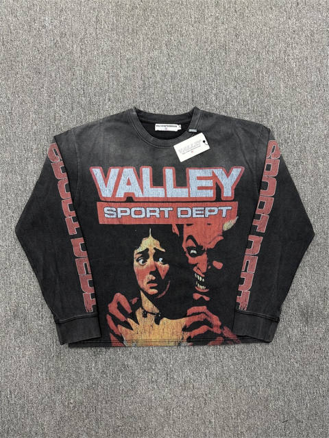 Vale Forever Men’s Retro Acid Wash Long Sleeve Shirt Valley Sport Dept Horror Graphic Print Grunge Streetwear T-Shirt
