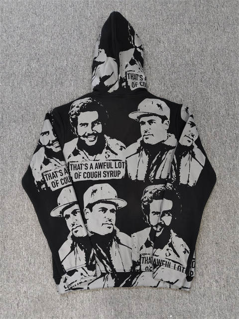 High Quality ASAALI Black Grey Cough Syrup Portrait Zip Hoodie