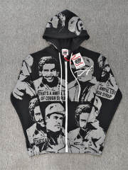 High Quality ASAALI Black Grey Cough Syrup Portrait Zip Hoodie